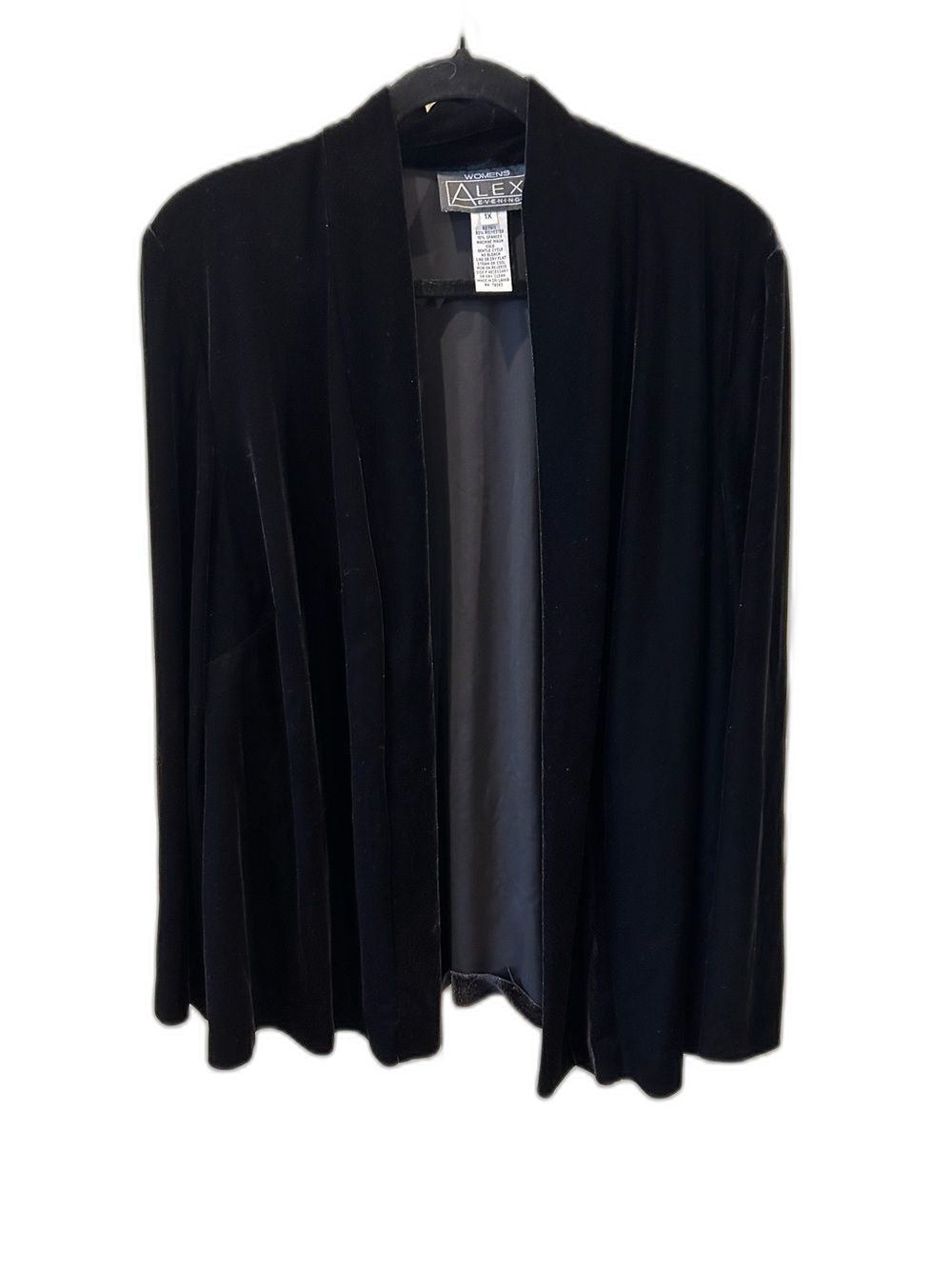 Alex Evenings Black Velvet Open-Front Cardigan Jacket - Size 1X